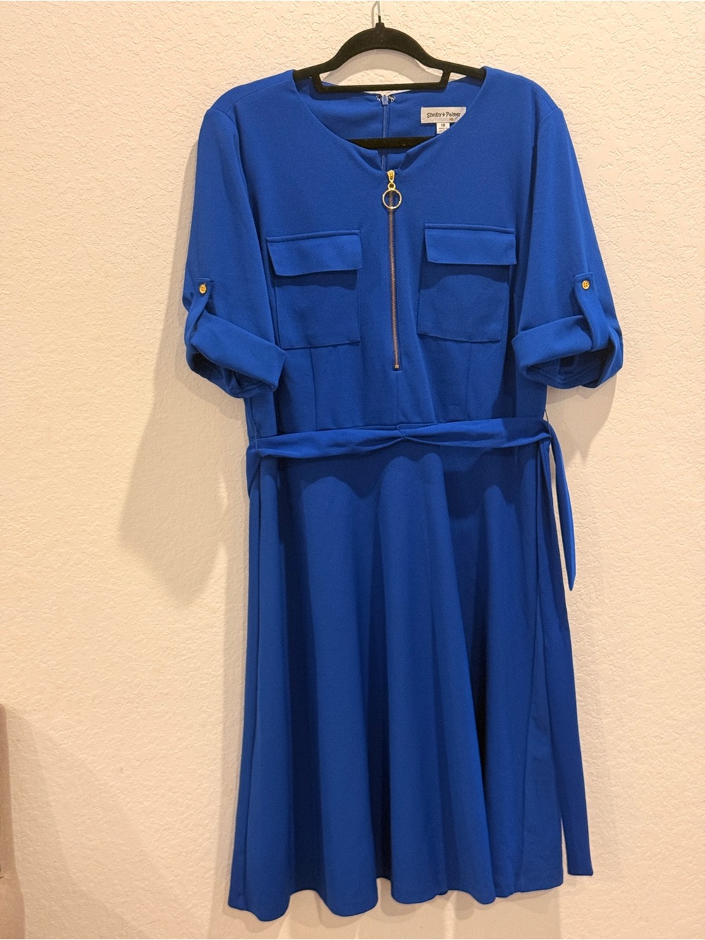 Shelby &‎ Palmer Royal Blue Zip-Front Belted Midi Dress